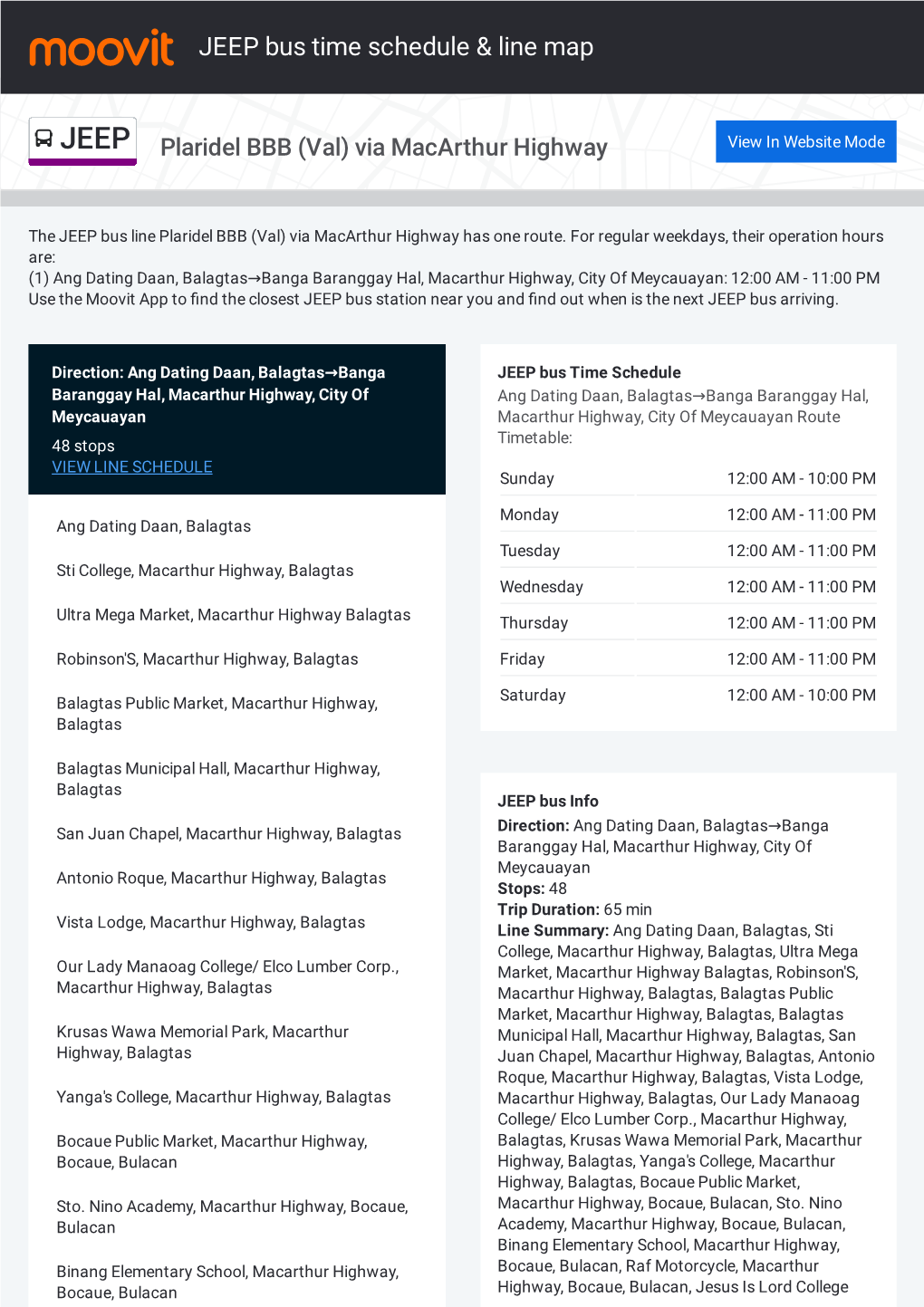 JEEP Bus Time Schedule & Line Route