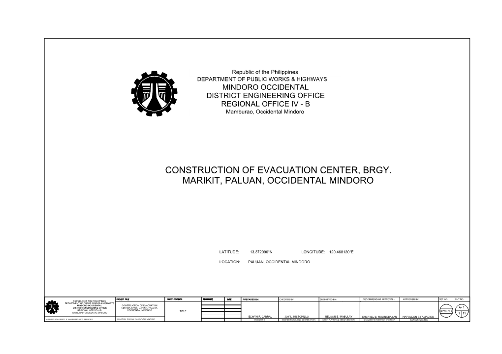 Construction of Evacuation Center, Brgy. Marikit, Paluan, Occidental Mindoro