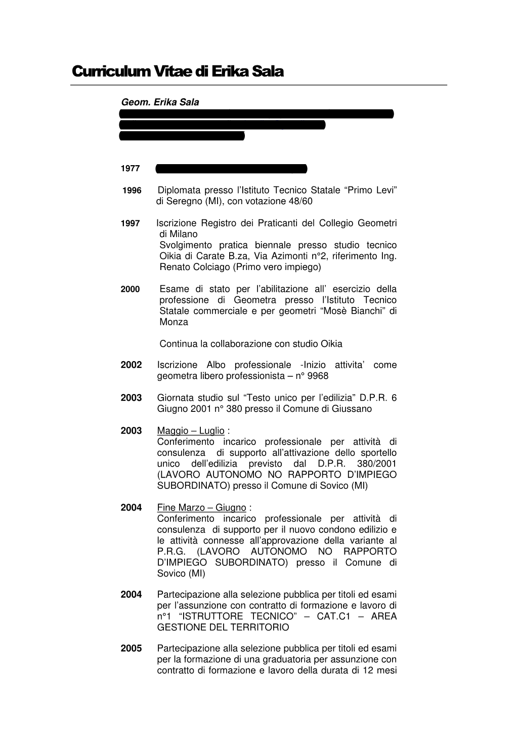 Curriculum Vitae Di Erika Sala