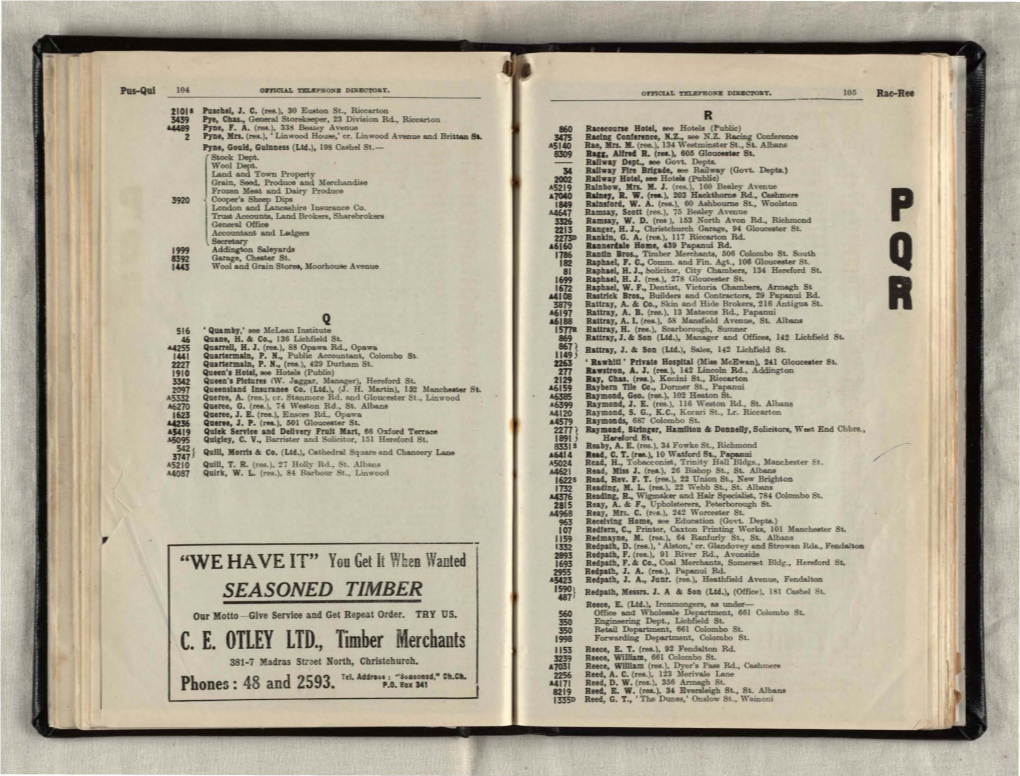 Telephone Directory. Christchurch. 1922