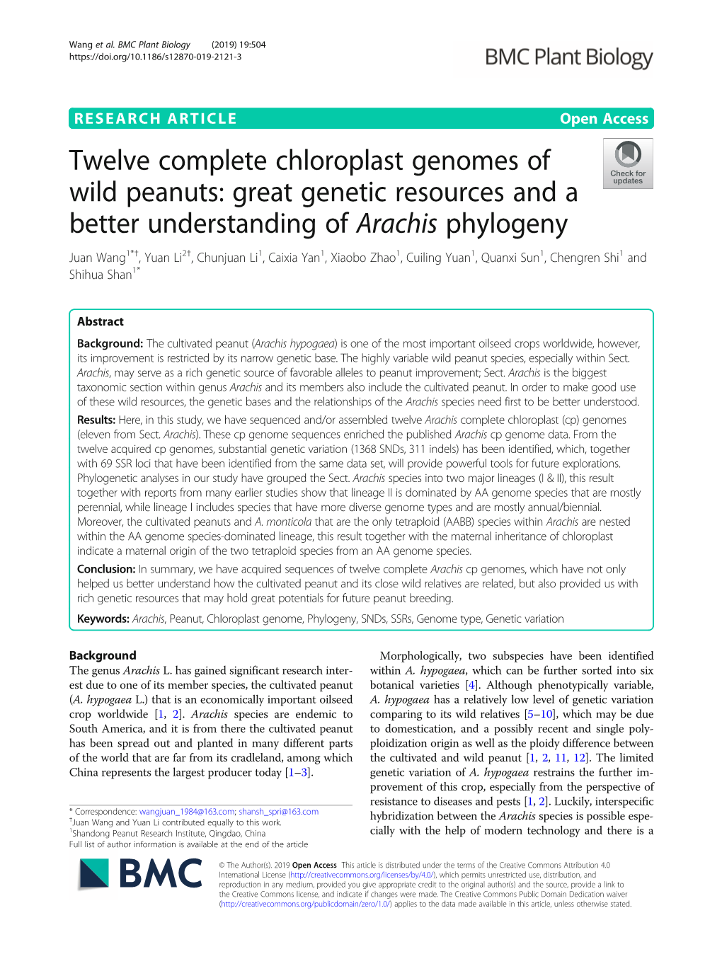 Twelve Complete Chloroplast Genomes of Wild Peanuts: Great Genetic