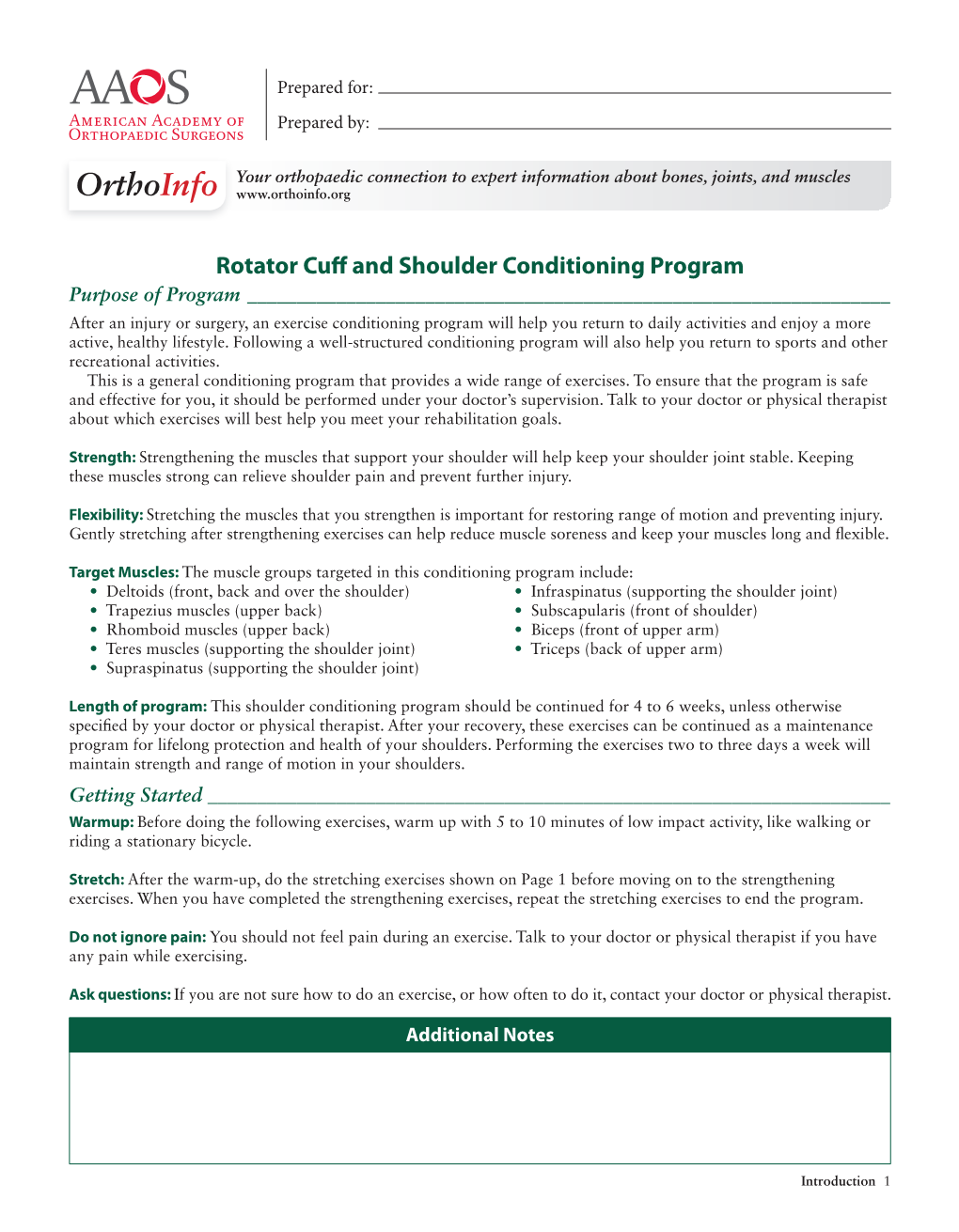 Rotator Cuff and Shoulder Conditioning Program