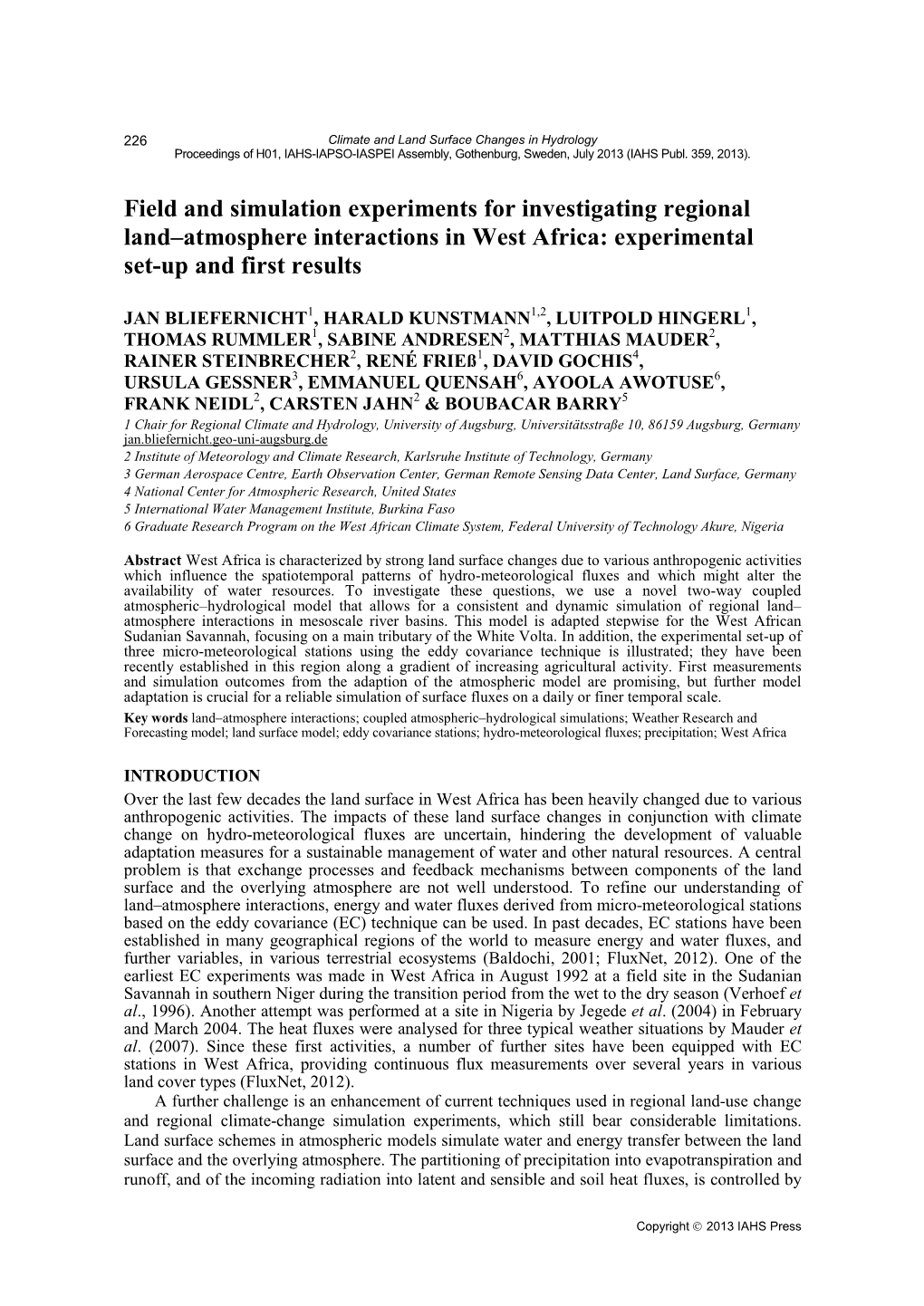 Field and Simulation Experiments for Investigating Regional Land–Atmosphere Interactions in West Africa: Experimental Set-Up and First Results