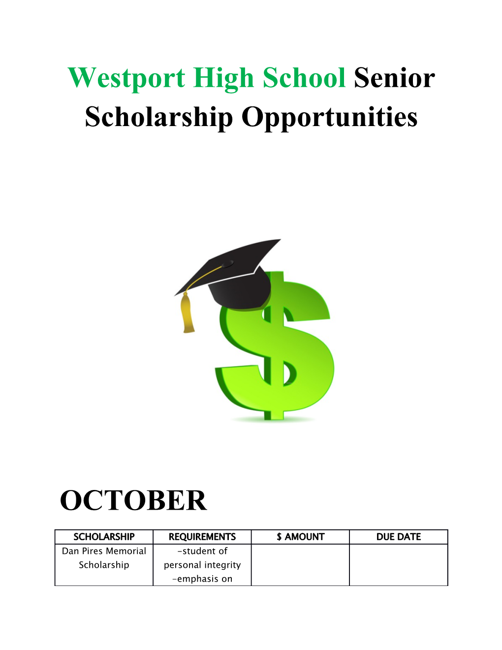 Westport High School Senior Scholarship Opportunities