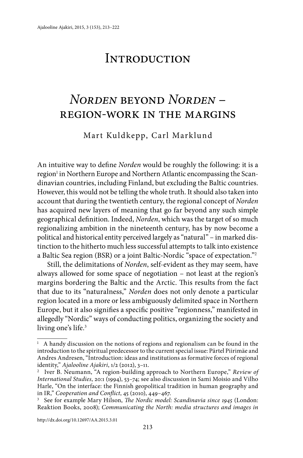 Introduction Norden Beyond Norden – Region-Work in the Margins