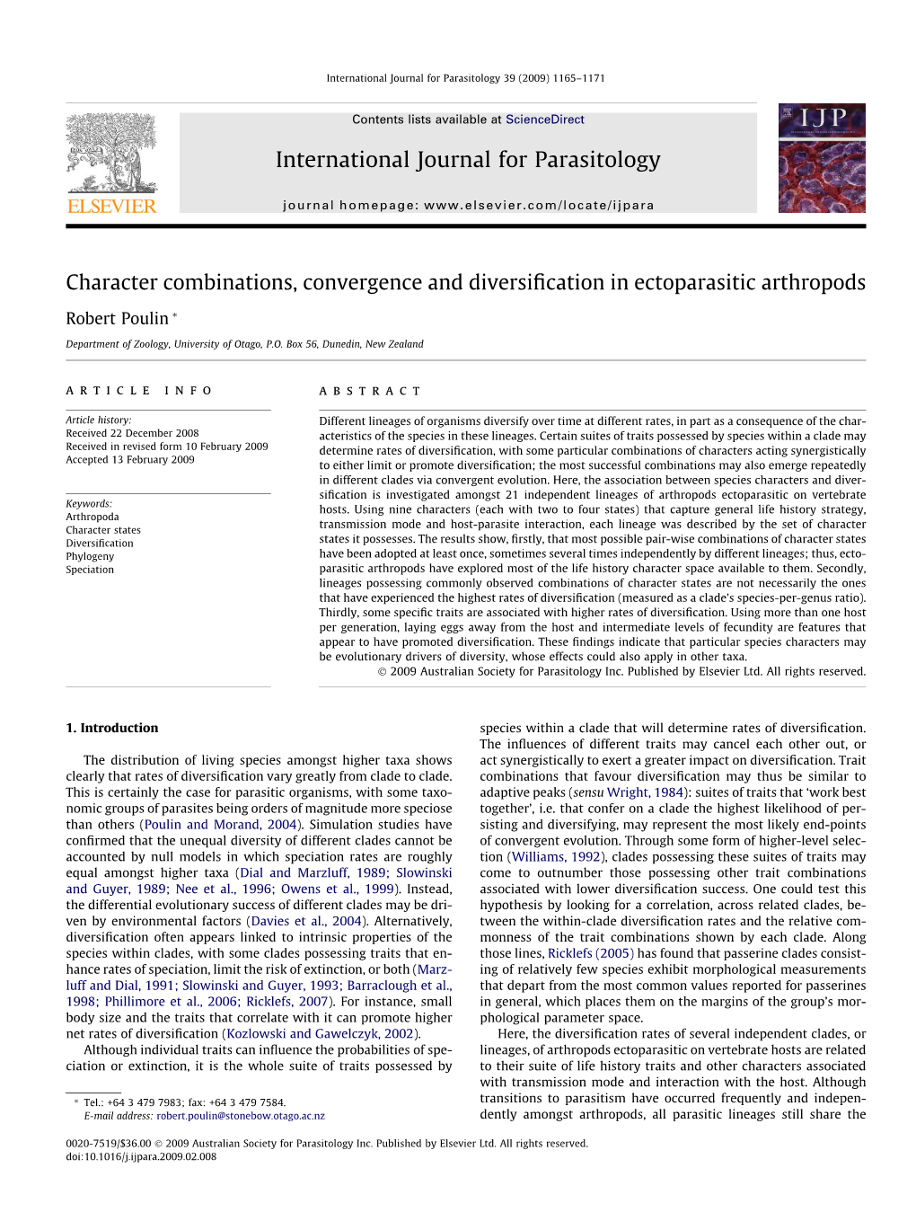 Character Combinations, Convergence and Diversification in Ectoparasitic