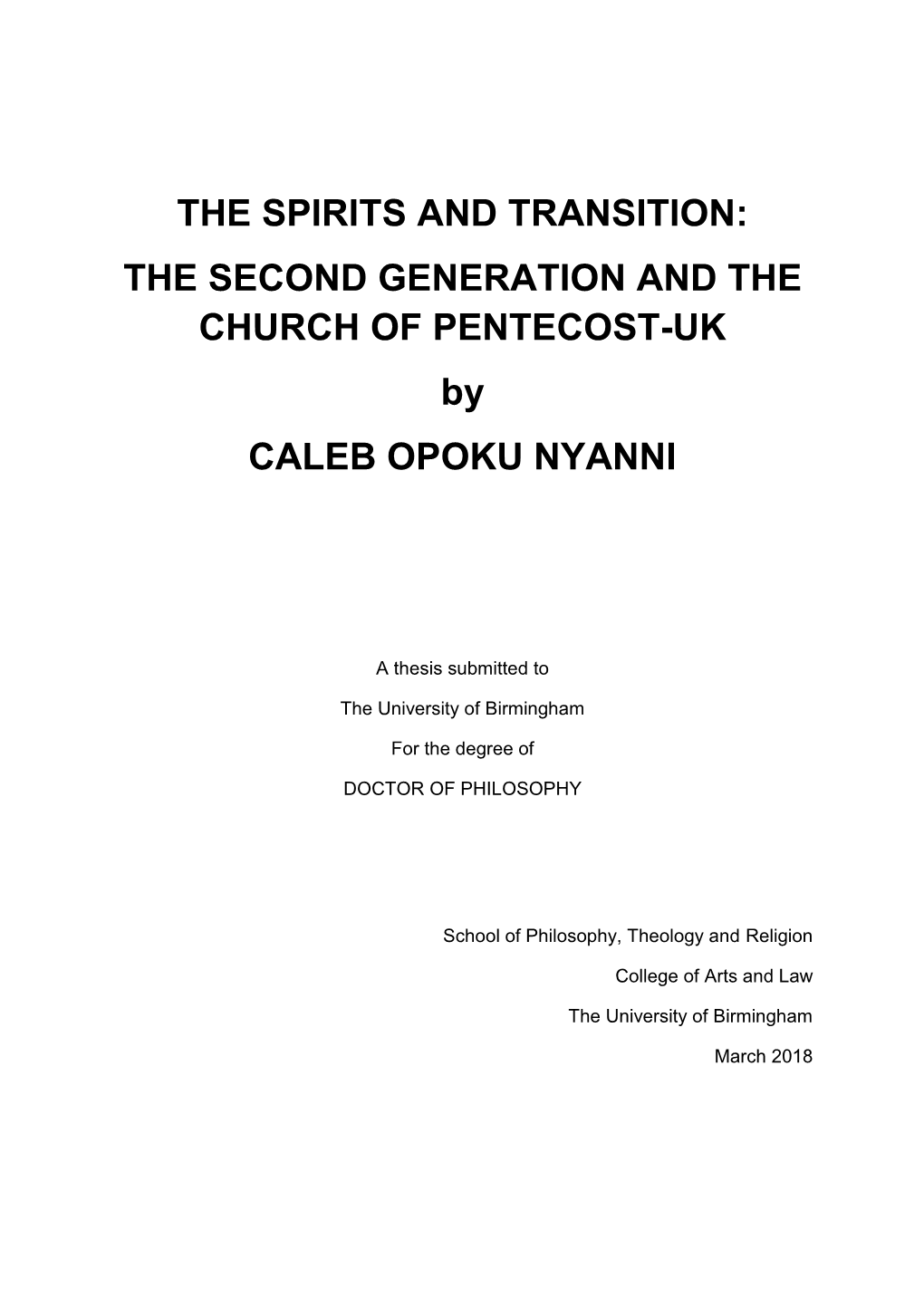 THE SECOND GENERATION and the CHURCH of PENTECOST-UK by CALEB OPOKU NYANNI