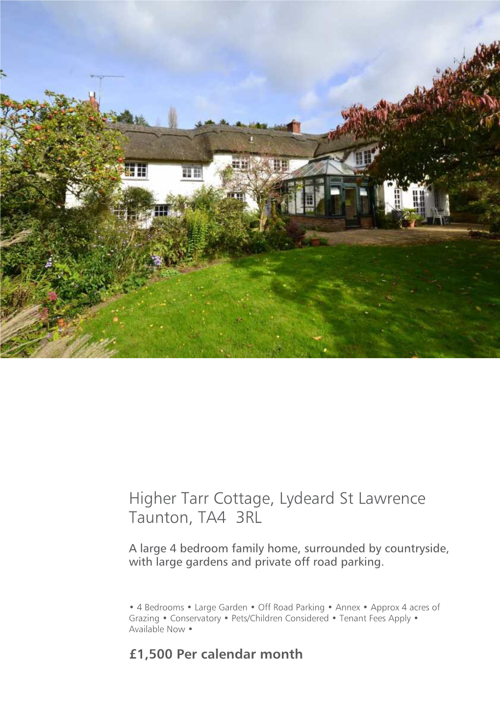 Taunton, TA4 3RL Higher Tarr Cottage, Lydeard St Lawrence