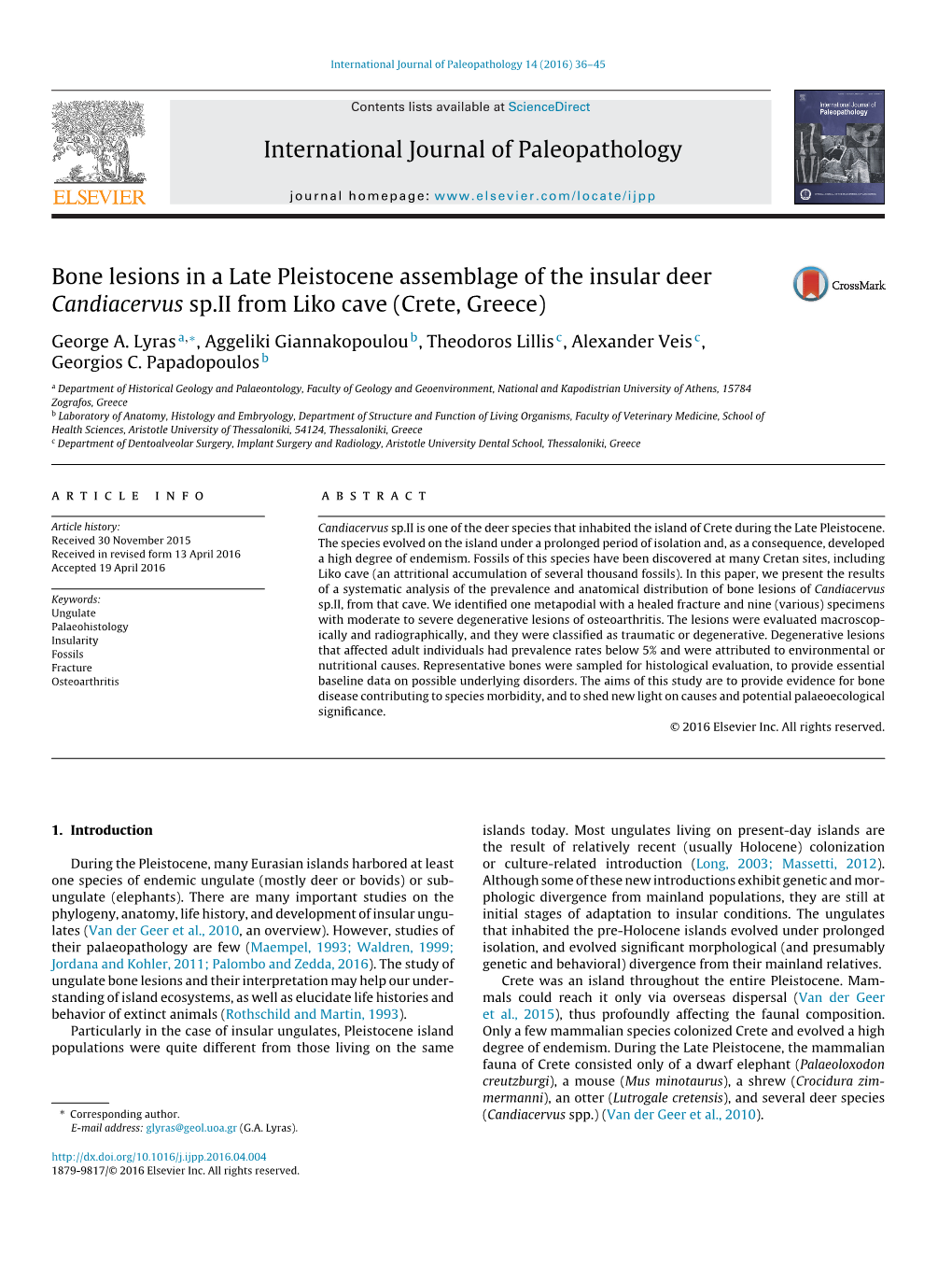 Bone Lesions in a Late Pleistocene Assemblage of the Insular Deer Candiacervus Sp.II from Liko Cave (Crete, Greece)