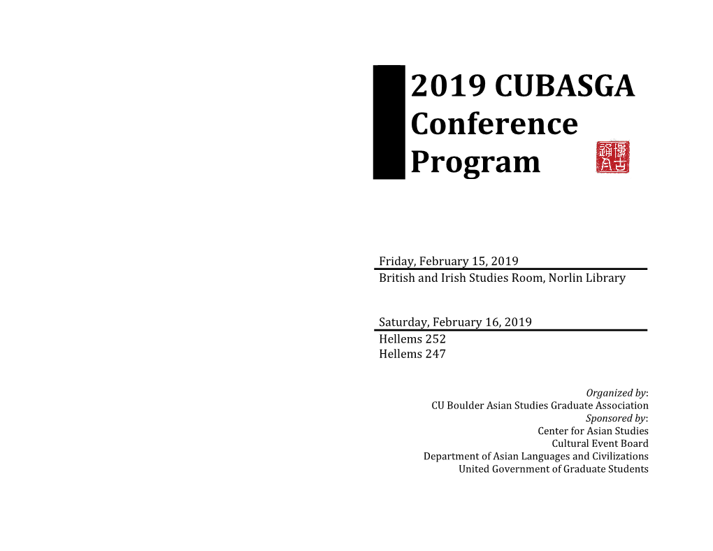2019 CUBASGA Conference Program