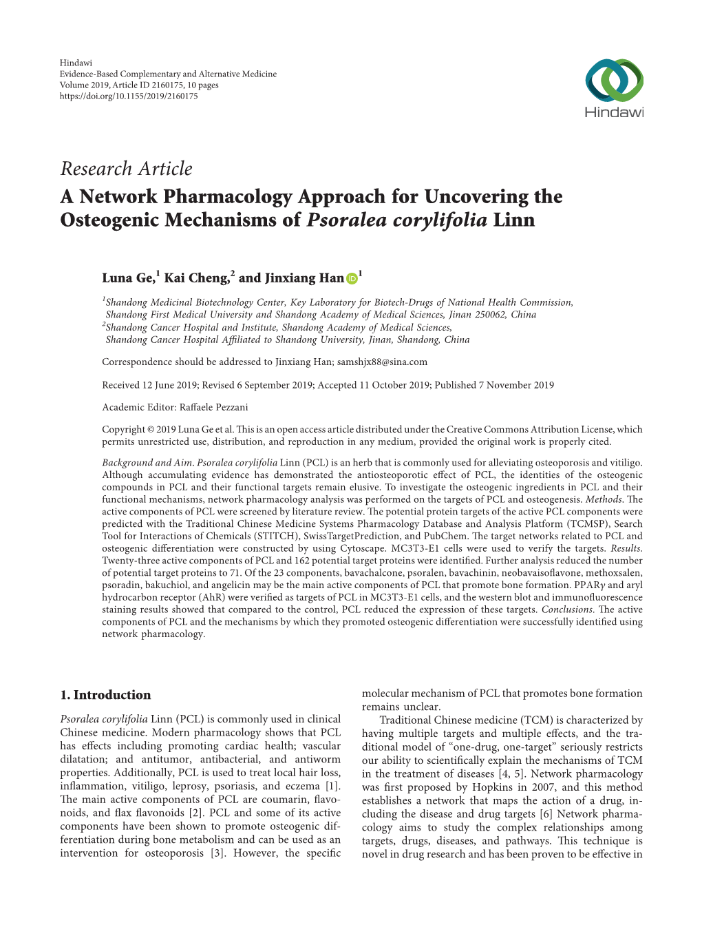 A Network Pharmacology Approach for Uncovering the Osteogenic Mechanisms of Psoralea Corylifolia Linn