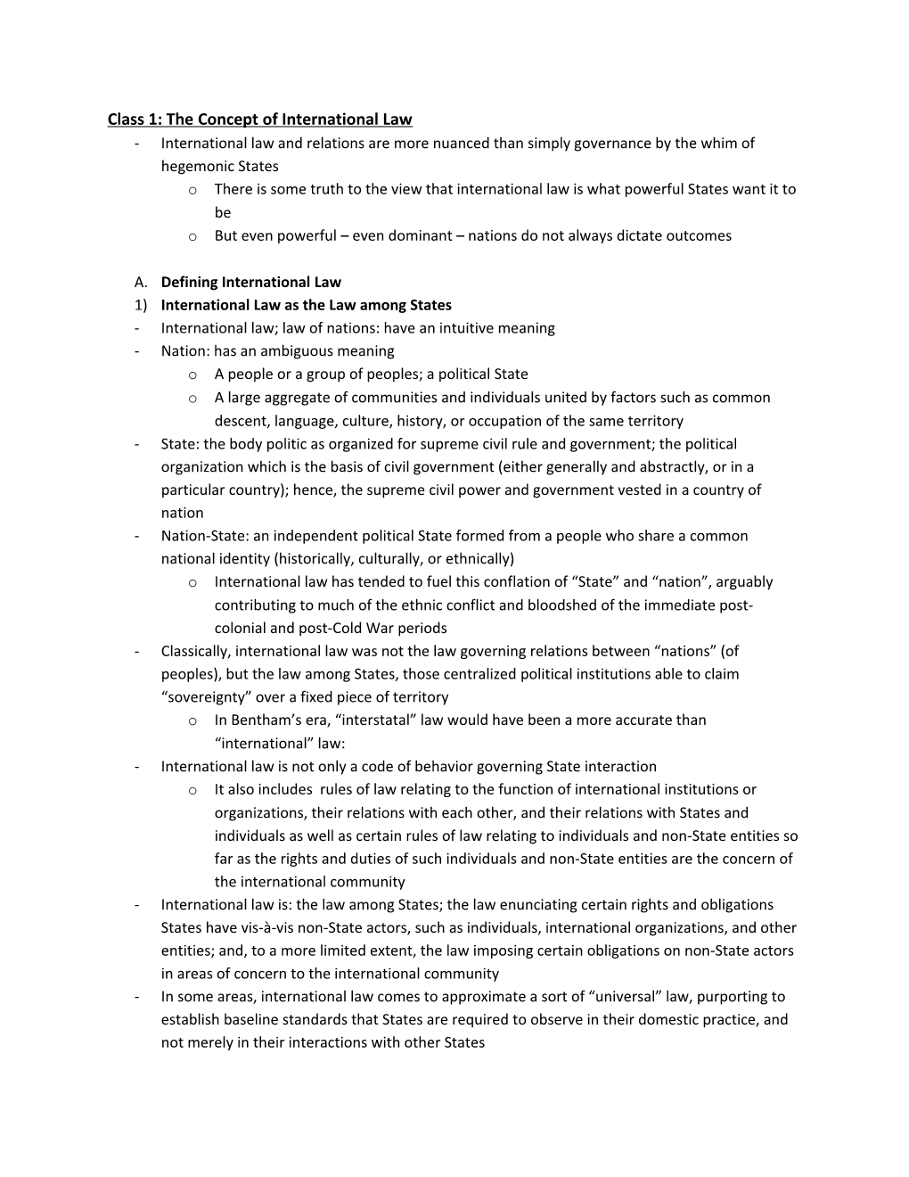 Class 1: the Concept of International Law