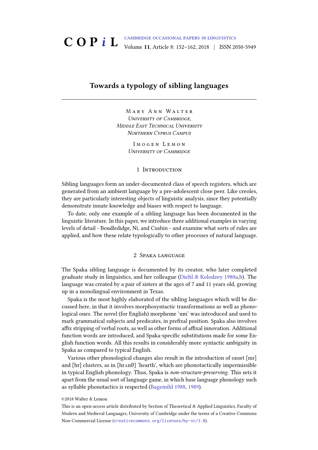 COP I L Volume 11, Article 8: 152–162, 2018 | ISSN 2050-5949