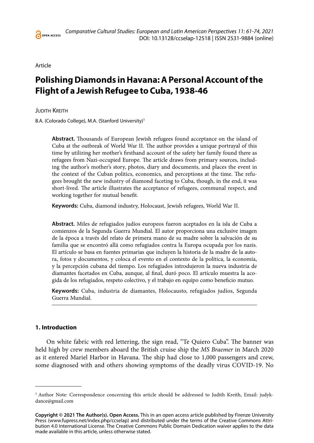 Polishing Diamonds in Havana: a Personal Account of the Flight of a Jewish Refugee to Cuba, 1938-46