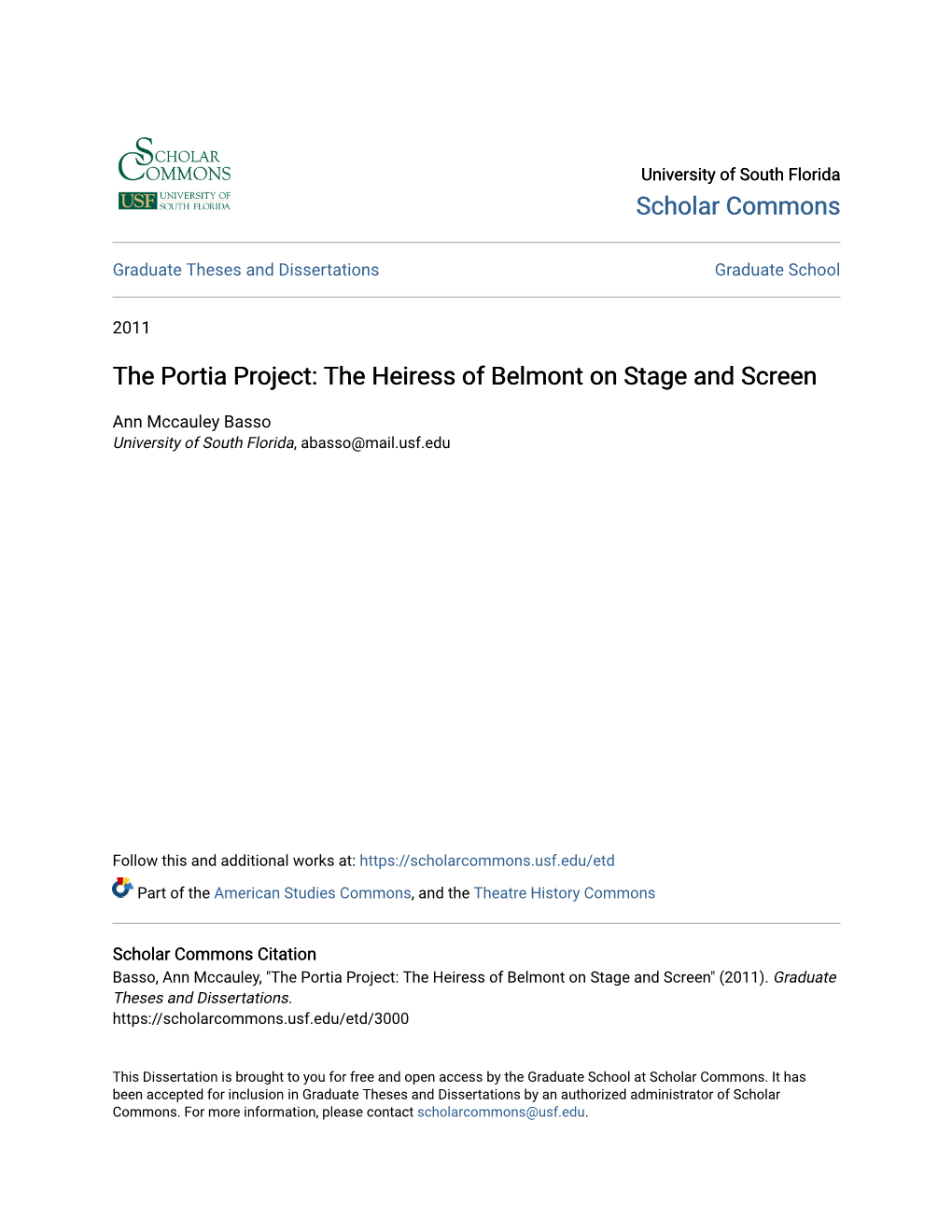 The Portia Project: the Heiress of Belmont on Stage and Screen