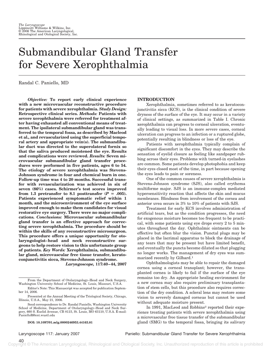 Submandibular Gland Transfer for Severe Xerophthalmia