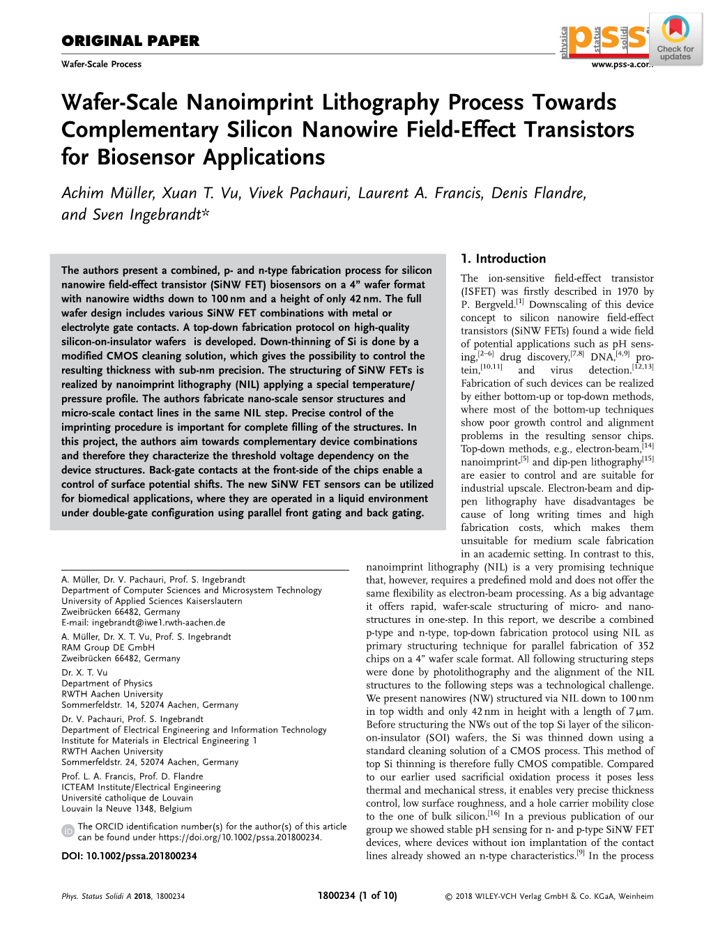 Wafer‐Scale Nanoimprint Lithography Process Towards Complementary