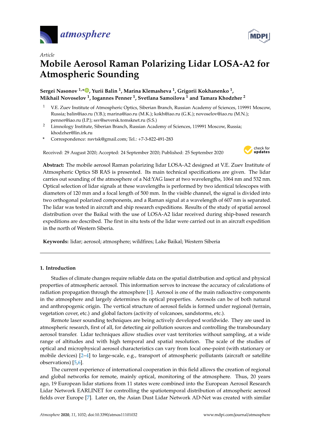 Mobile Aerosol Raman Polarizing Lidar LOSA-A2 for Atmospheric Sounding