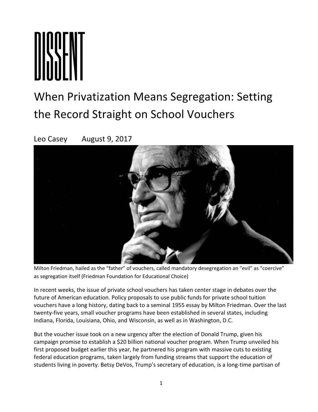 When Privatization Means Segregation: Setting the Record Straight on School Vouchers