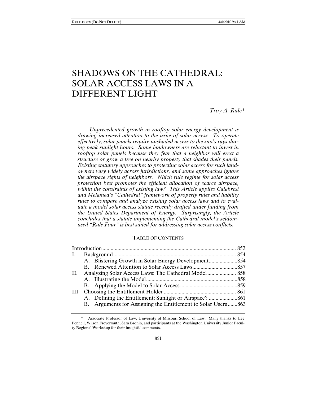 Shadows on the Cathedral: Solar Access Laws in a Different Light