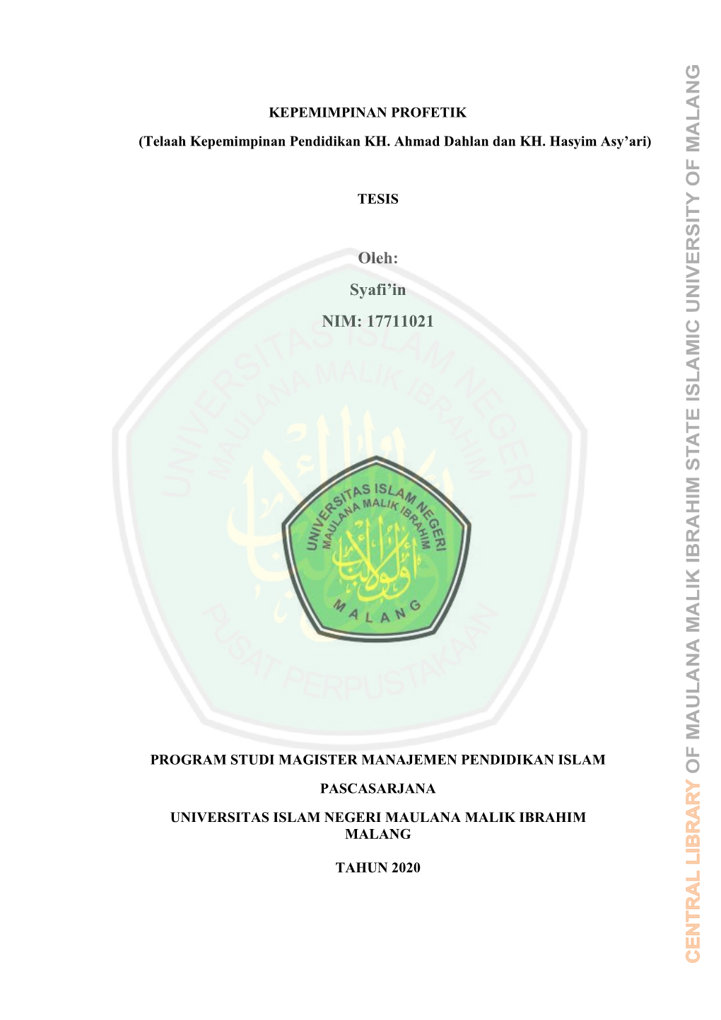 Oleh: Syafi'in NIM: 17711021