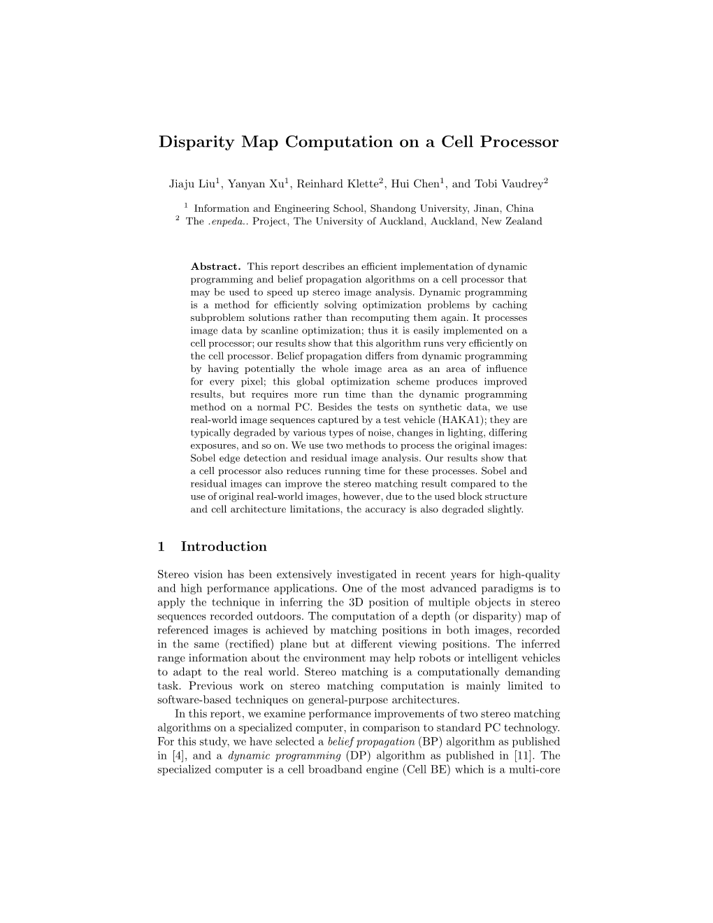 Disparity Map Computation on a Cell Processor