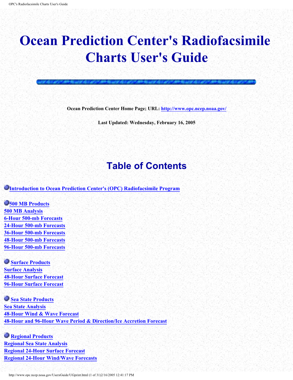 Ocean Prediction Center's Radiofacsimile Charts User's Guide