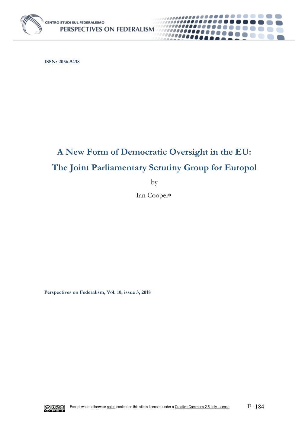The Joint Parliamentary Scrutiny Group for Europol by Ian Cooper