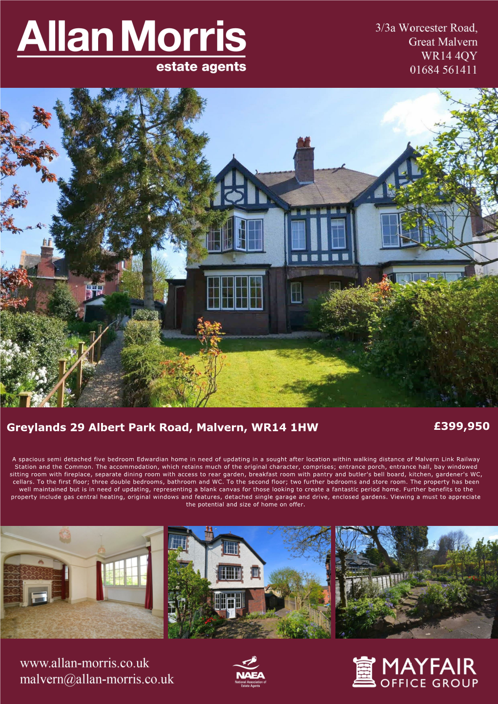 Albert Park Road, Malvern, WR14 1HW £399,950