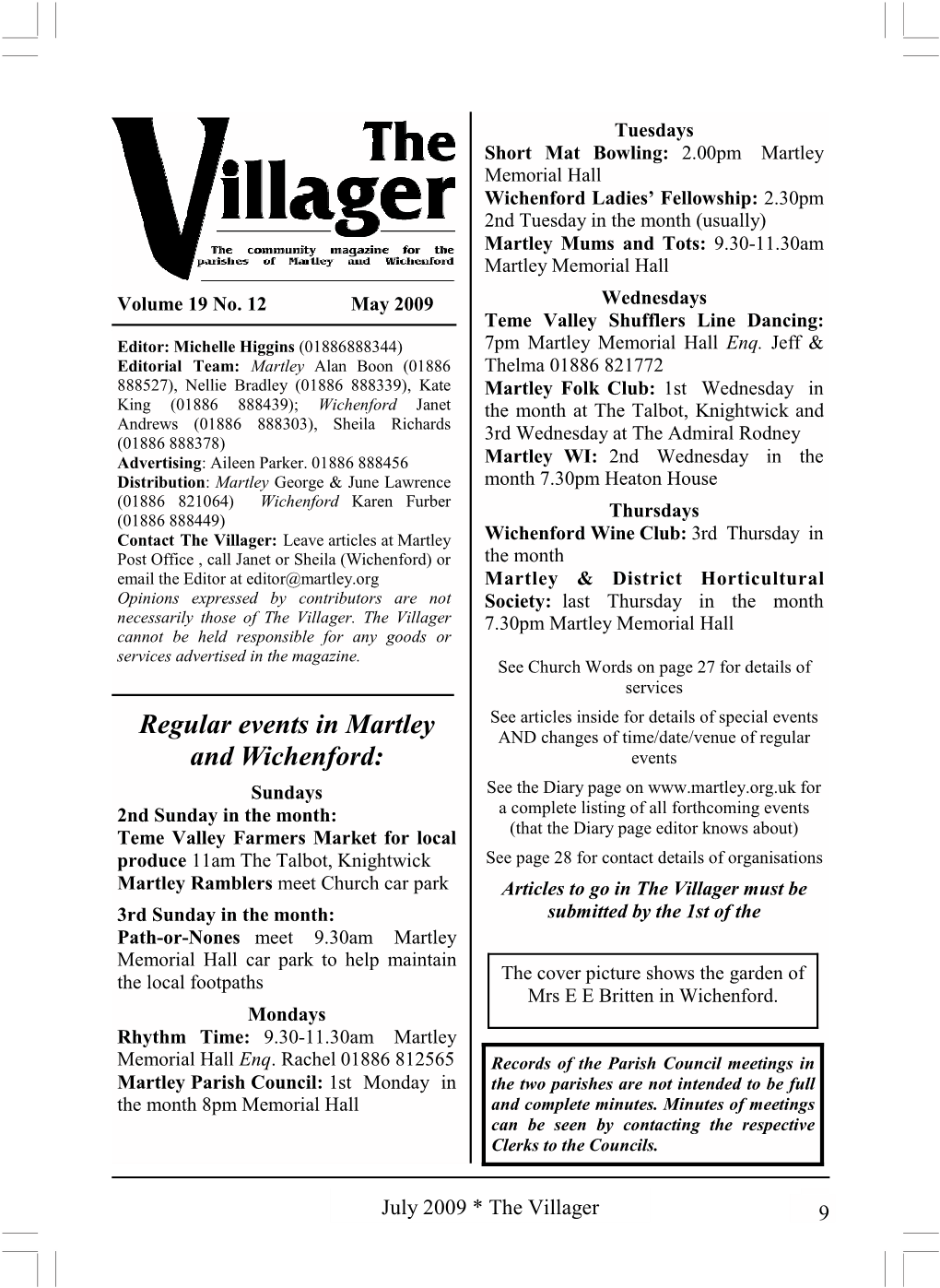 July 2009 * the Villager 9 out and ABOUT in MARTLEY Visit Our Website—