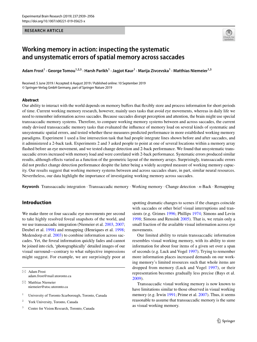 Inspecting the Systematic and Unsystematic Errors of Spatial Memory Across Saccades