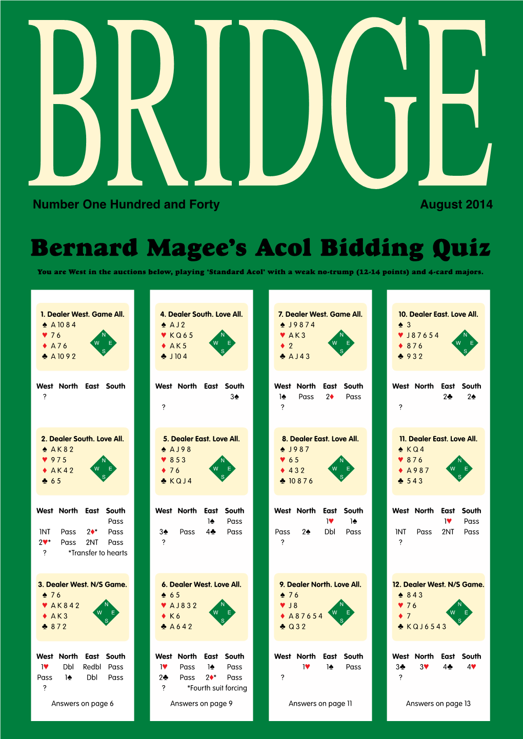 Bernard Magee's Acol Bidding Quiz