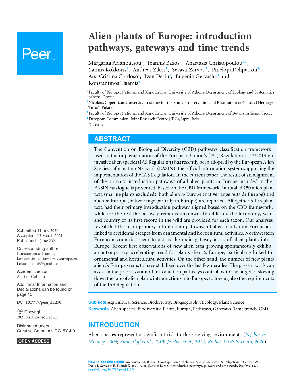 Alien Plants of Europe: Introduction Pathways, Gateways and Time Trends