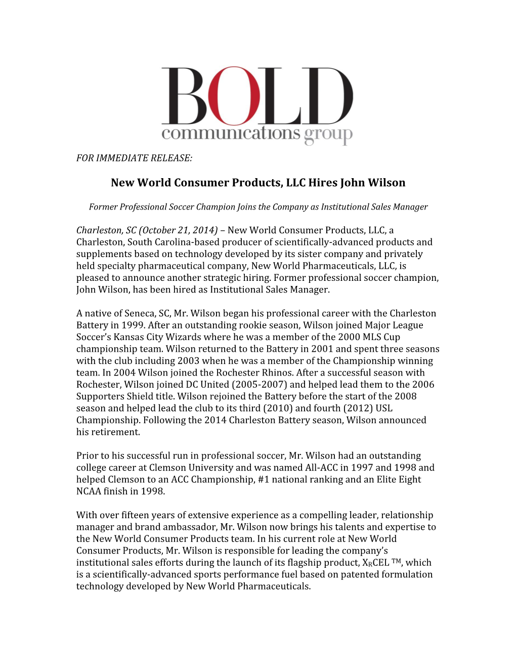 New World Consumer Products, LLC Hires John Wilson