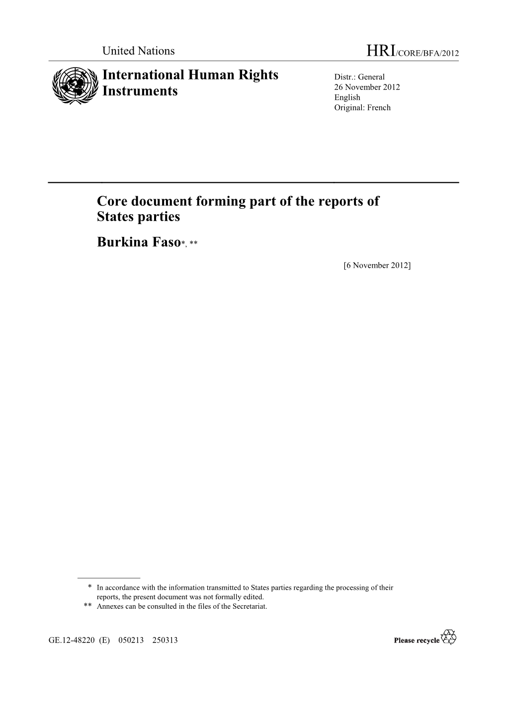 Core Document Forming Part of the Reports of States Parties Burkina
