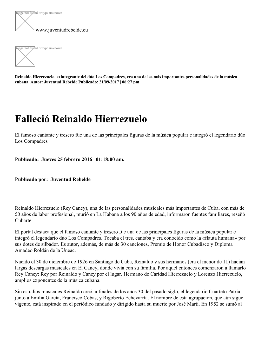 Falleció Reinaldo Hierrezuelo