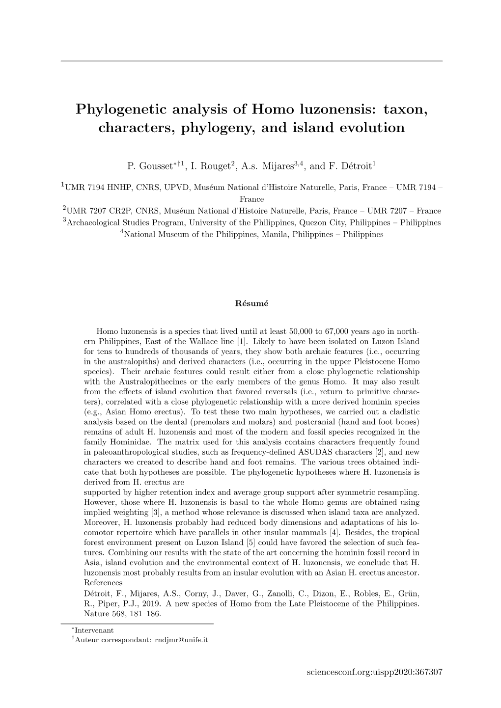 Phylogenetic Analysis of Homo Luzonensis: Taxon, Characters, Phylogeny, and Island Evolution