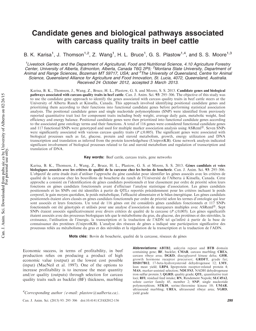 Candidate Genes and Biological Pathways Associated with Carcass Quality Traits in Beef Cattle