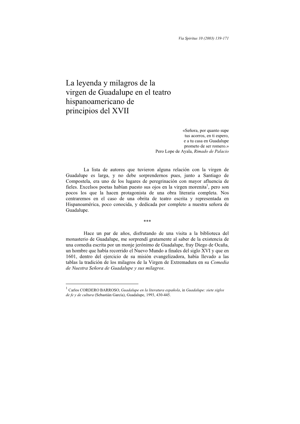 La Virgen De Guadalupe En El Teatro Hispanoamericano De Principios Del XVII