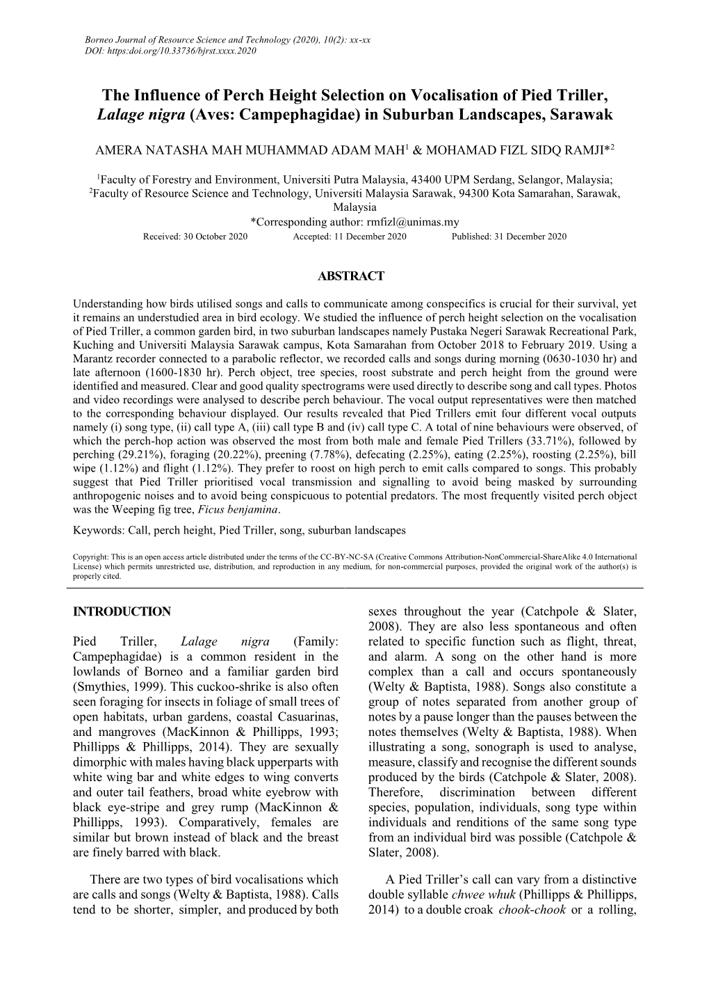 Comparative Distribution and Diversity of Bats from Selected Localities in Sarawak