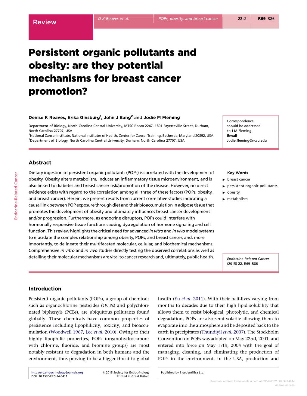 Persistent Organic Pollutants and Obesity: Are They Potential Mechanisms for Breast Cancer Promotion?