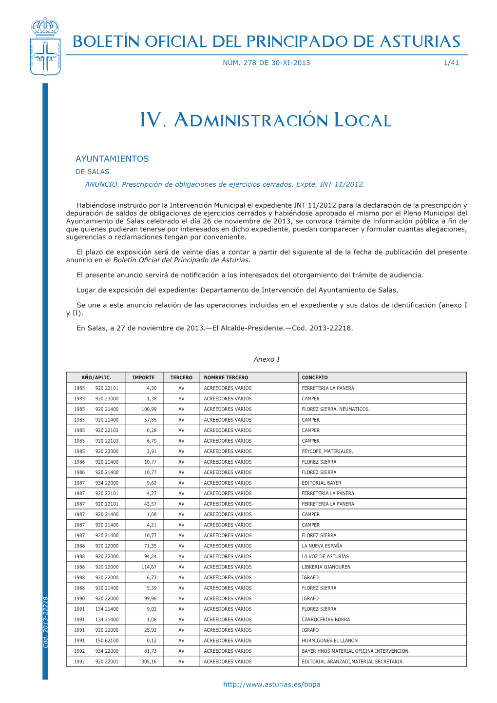IV. Administración Local