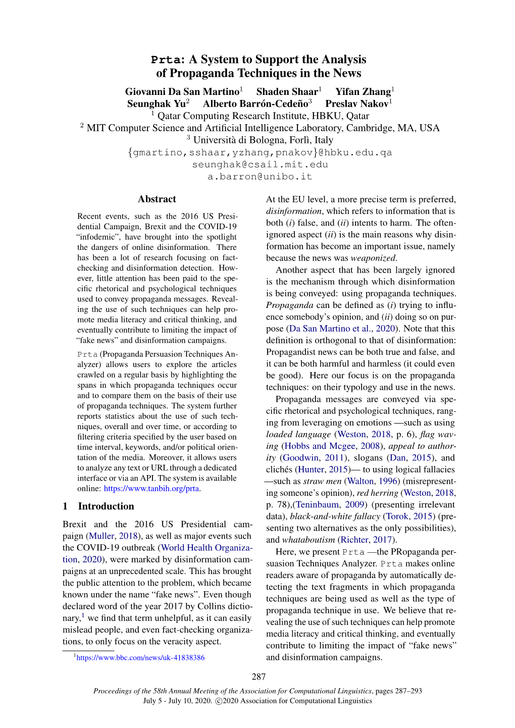 Prta: a System to Support the Analysis of Propaganda Techniques in The