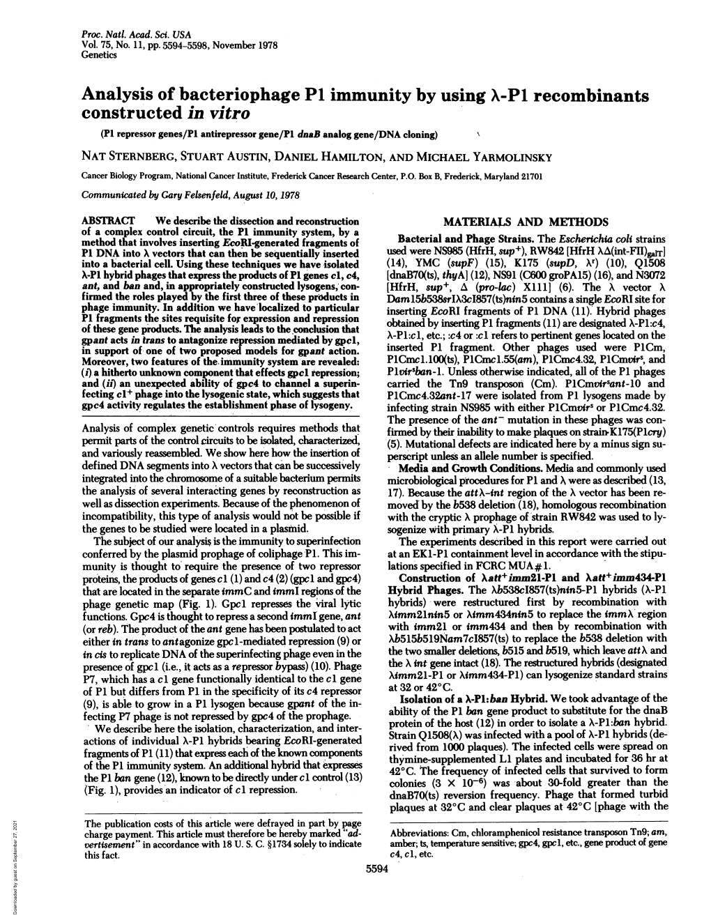 Analysis of Bacteriophage P1 Immunity by Using X-P1 Recombinants