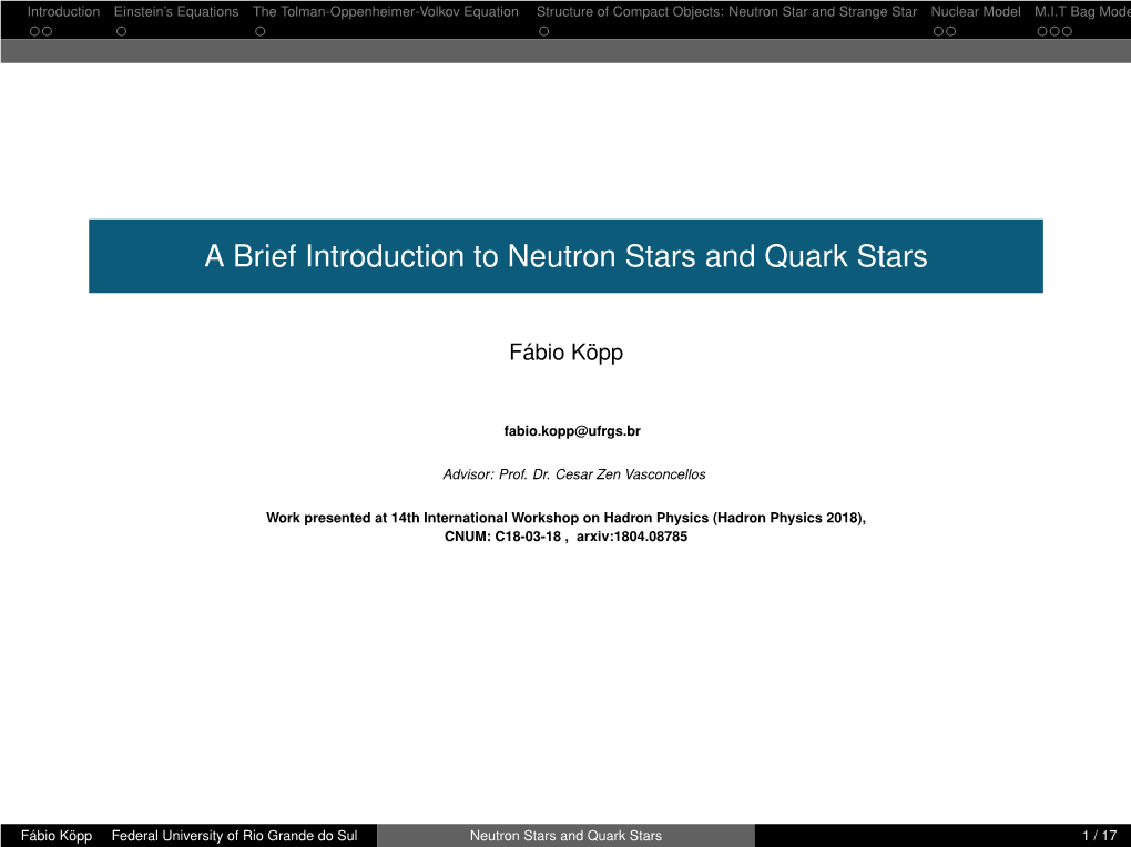 A Brief Introduction to Neutron Stars and Quark Stars