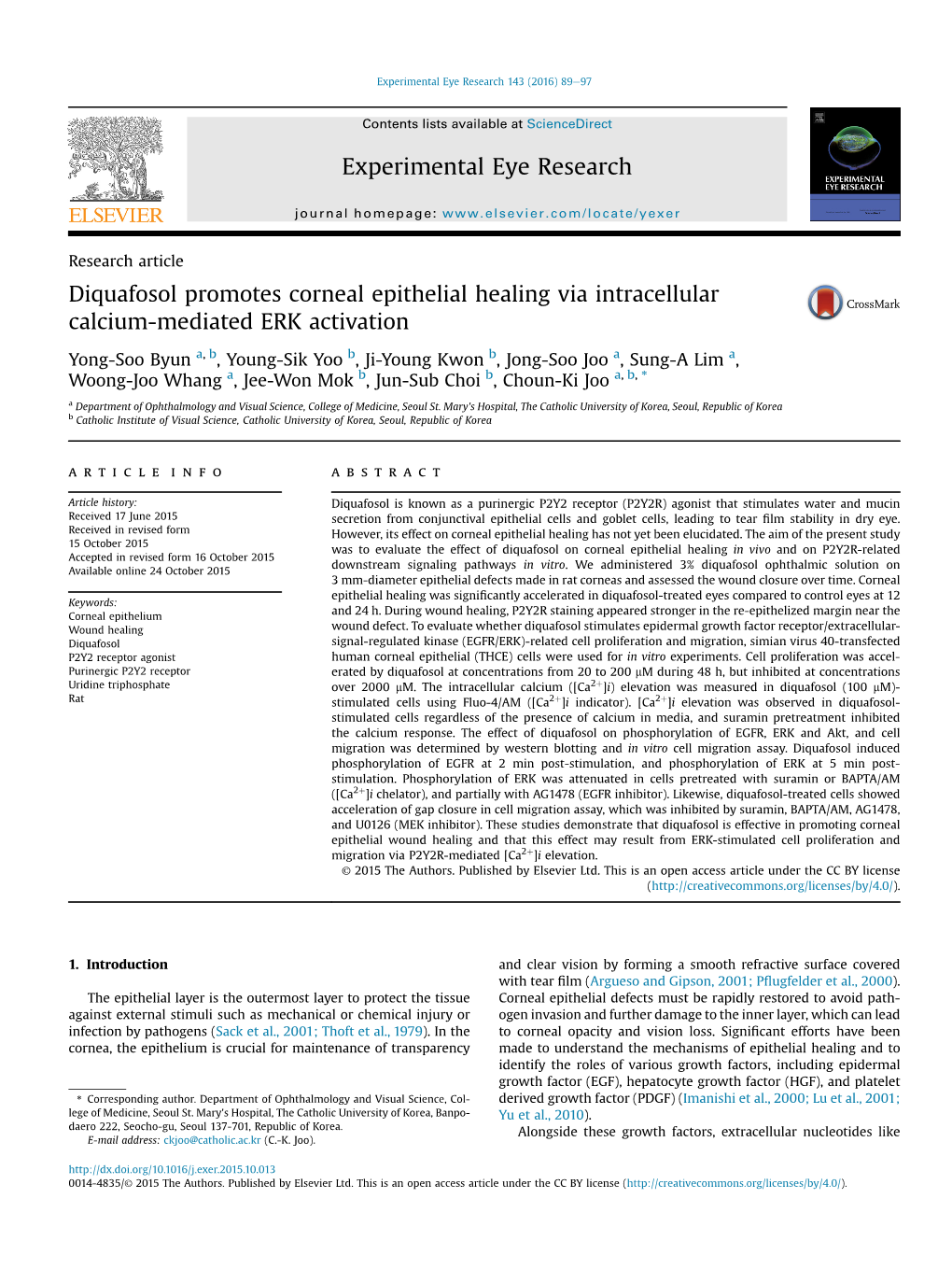 Diquafosol Promotes Corneal Epithelial Healing Via Intracellular Calcium-Mediated ERK Activation