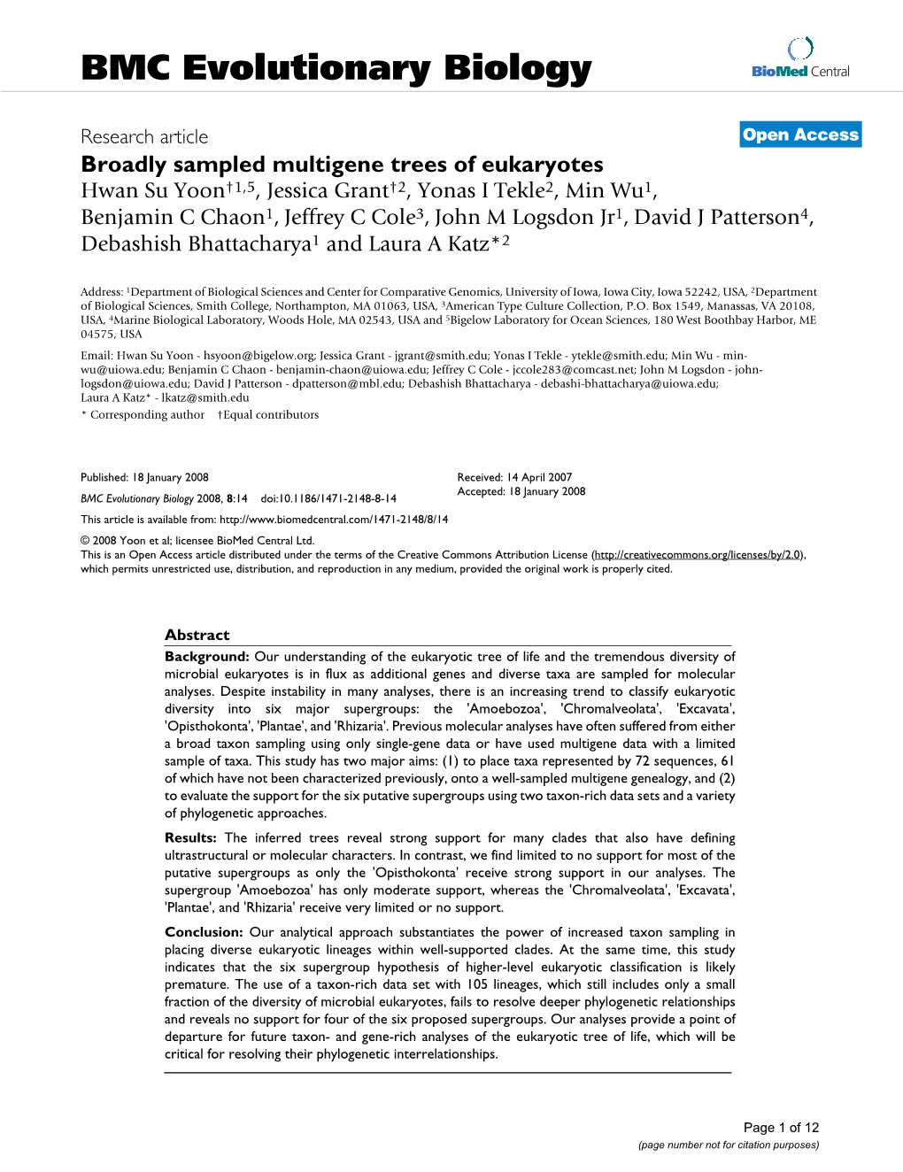 Broadly Sampled Multigene Trees of Eukaryotes