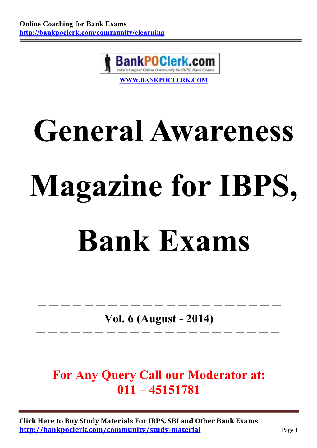 General Awareness Magazine for IBPS, Bank Exams