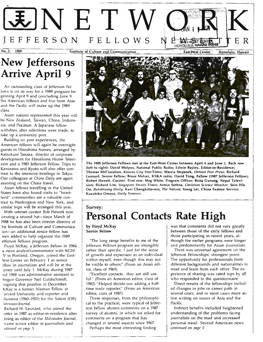 Network : Jefferson Fellows Newsletter, 1989, No. 3