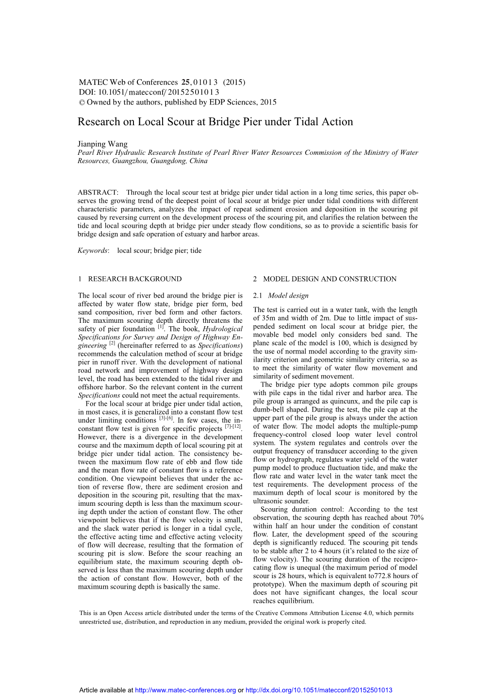 Research on Local Scour at Bridge Pier Under Tidal Action